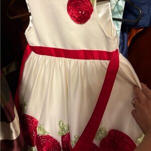 White Dress with Red Floral Accents